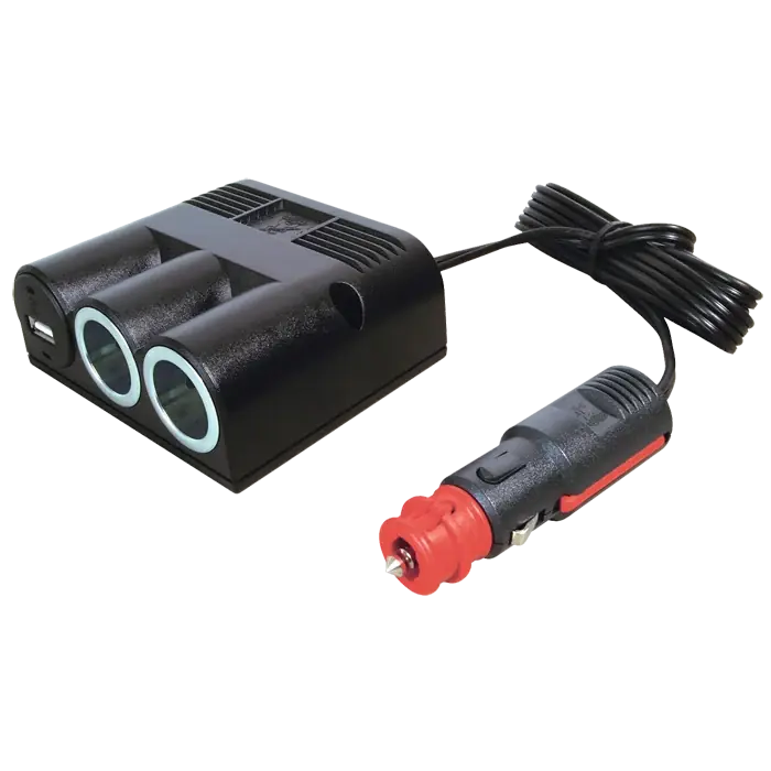 Strømudtag 1->2+USB med ledning | Køb direkte