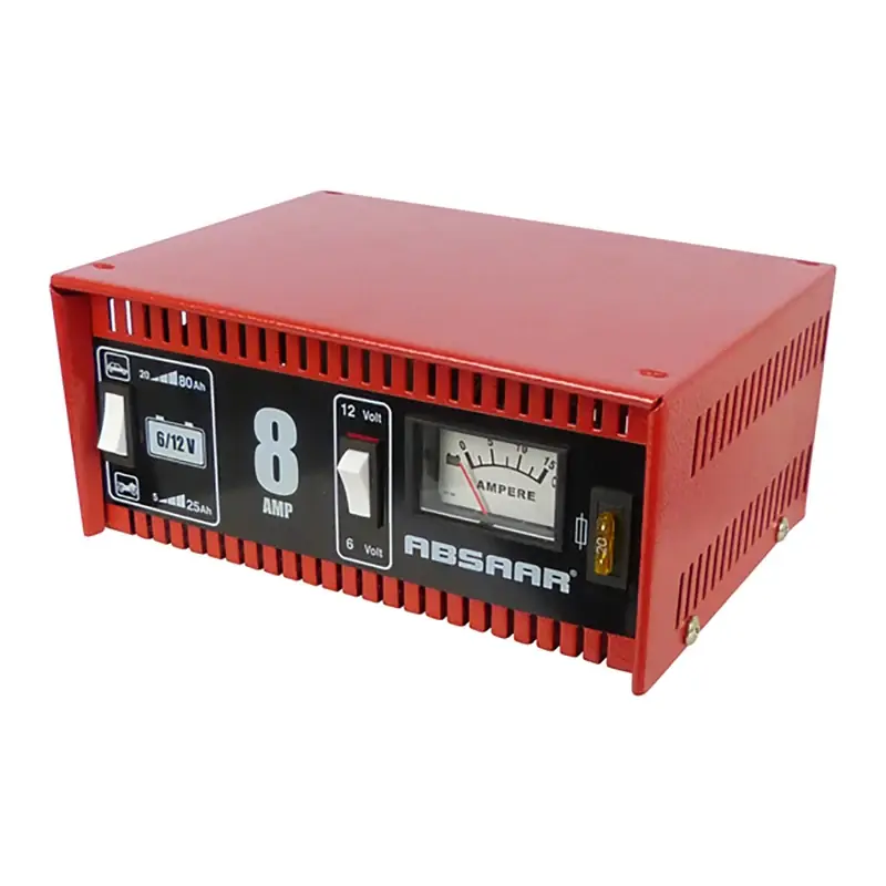 Absaar, Semi-professionel Batterioplader 6/12V 8A - Metalhus - Auto/Motorcykel - Nedsat pris