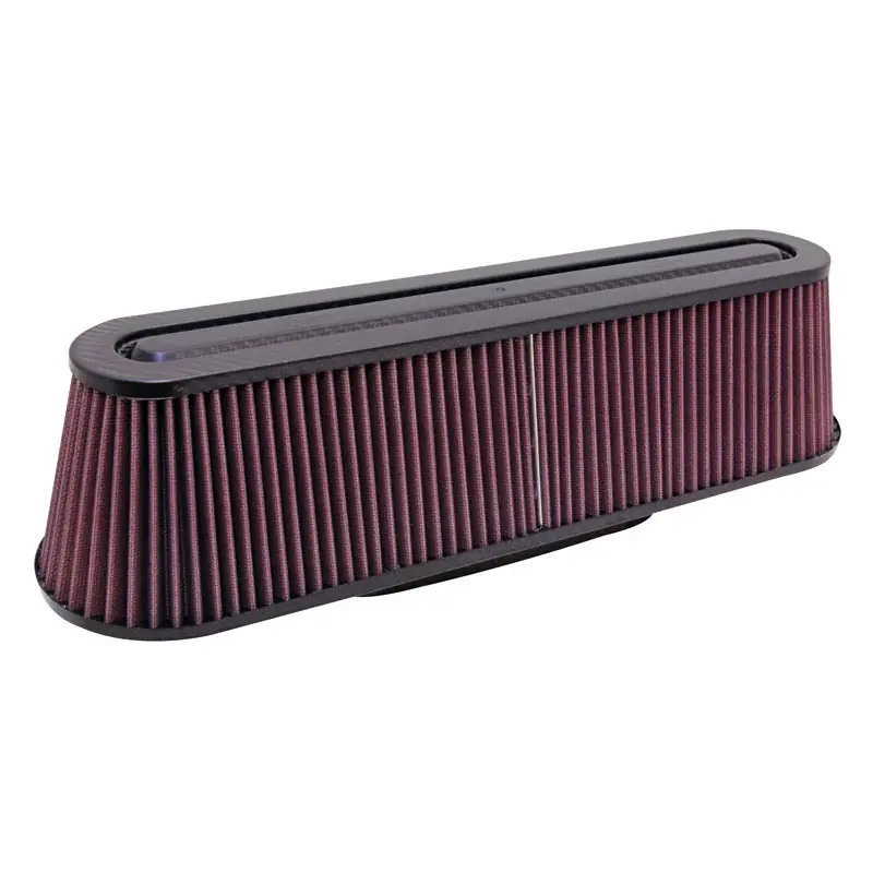 Udsalg | K&N Universal Air Filter - Carbon Fiber Top and Base - oval flange of 83x229mm, 476mm x 127mm base, 425mm x 76mm top, 117mm height (RP-5161)