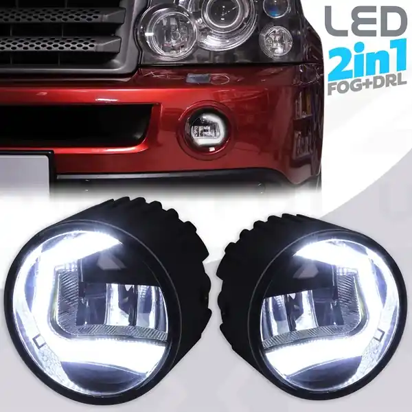 Udsalg - Land Rover LED tågelygte med DRL kørelys til Range Rover Sport, Discovery 2 & 3 samt Range Rover - sæt med højre & venstre lygte og styring